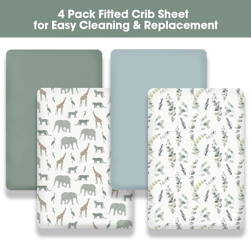 Bimocosy Crib Sheets Fitted 4 Pack for Baby Boys & Girls, Soft Microfiber Toddler Bed Sheets for Standard Crib & Toddler Mattresses 52'’ x 28'' (Safari)