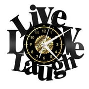 Live Laugh Love Vintage Black Vinyl Record Wall Clock Wall Art 3D Modern Design Office Bar Room Home Decor Gift