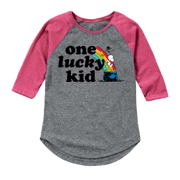 Peanuts - One Lucky Kid - Toddler and Youth Girls Shirt Tail Raglan