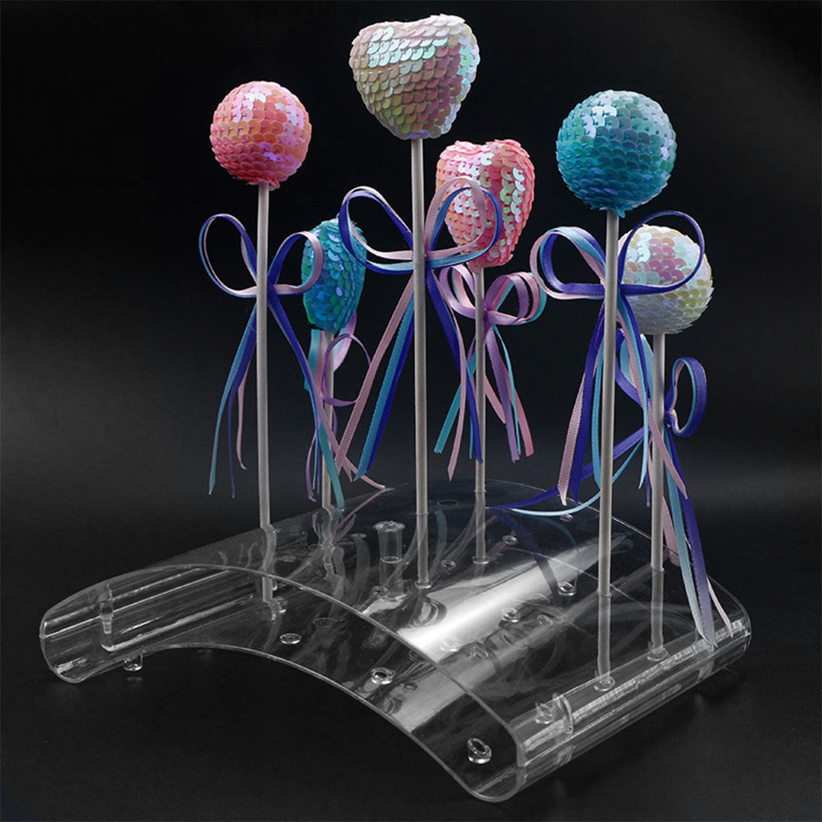 Duety Lollipop Stand 20 Holes Lollipop Holder with 100 Lollipop Sticks Transparent Lollipop Display Curved Cake Pop Lollipop Shelf for Wedding Baby Shower Birthday Party Decoration