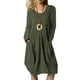 thumbnail image 2 of Vestido De Manga Larga Vestido De Otoño De Color Puro Vestido De Mujer Frente Plisado Manga Larga Cuello Redondo Color Puro Vestido Suelto Informal Con Bolsillos Para Primavera ANGGREK Verde XL, 2 of 6