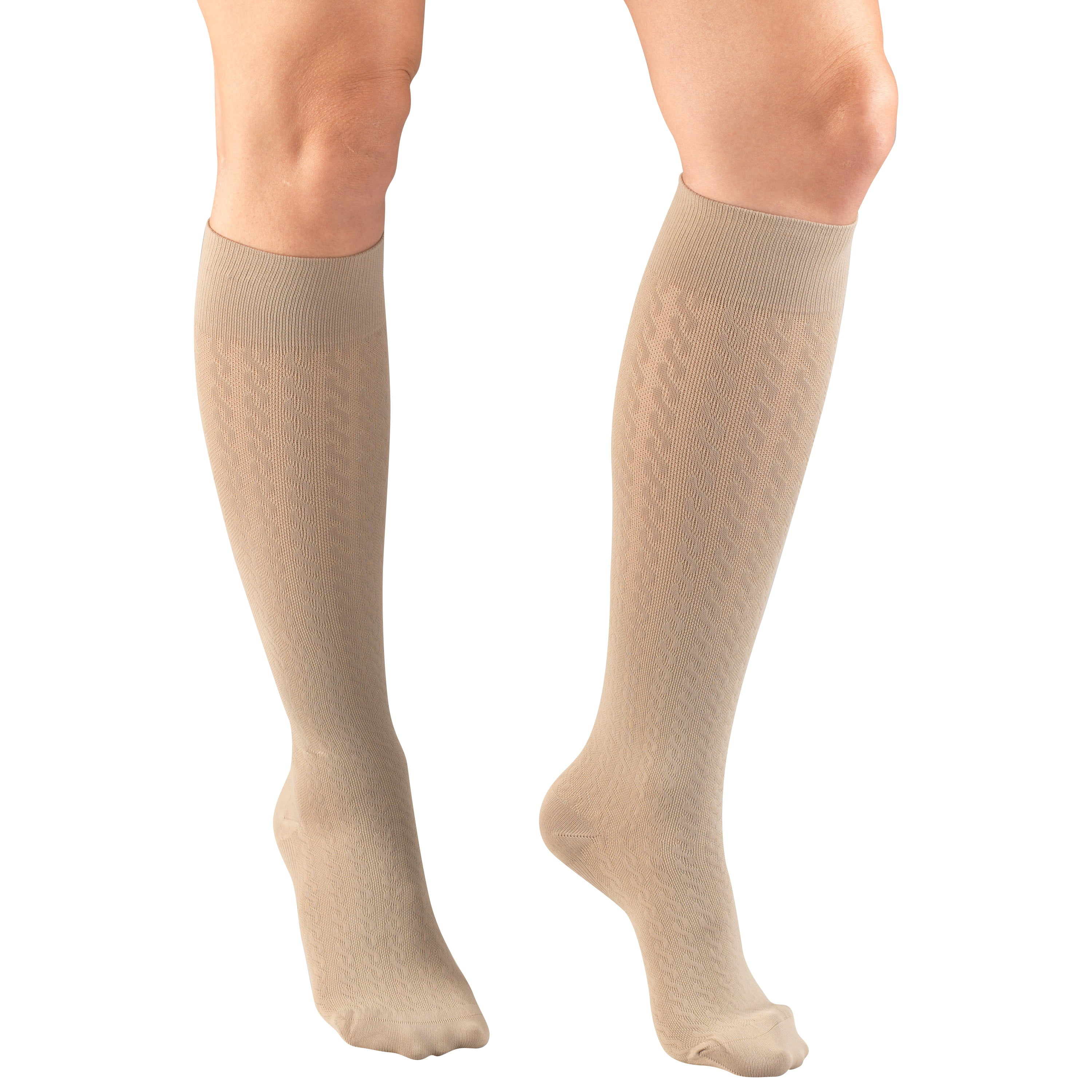 Women's Trouser Socks, Dress Style, Cable Pattern 1520 mmHg, Tan
