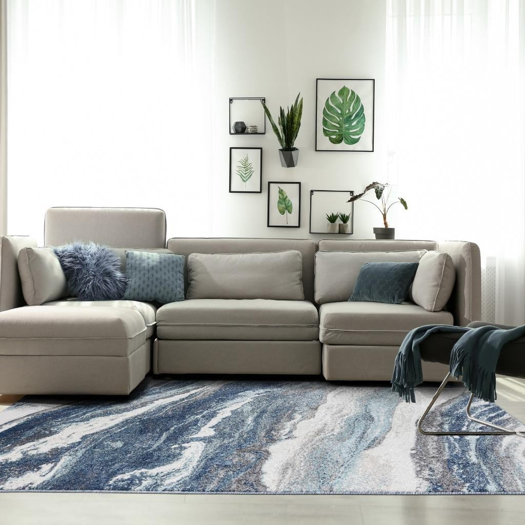 Luxe Weavers Geometric Abstract Blue 4x5 Art Deco Marble Swirl Area Rug