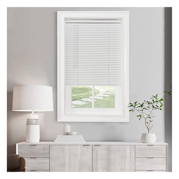 Cordless Light Filtering Mini Blinds 24x72 Inch - Pearl White Vinyl Window Blinds - 1 Inch Slat - Child Safe Horizontal Blinds for Home & Office