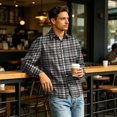 thumbnail image 3 of Mens Soft Plaid Checkered Long Sleeve Button Up Shirt Regular Fit Lapel Collar 4 Way Stretch Easy Care Machine Washable Work Business Casual Outdoor Vacation Outing Use 2XL, 3 of 6