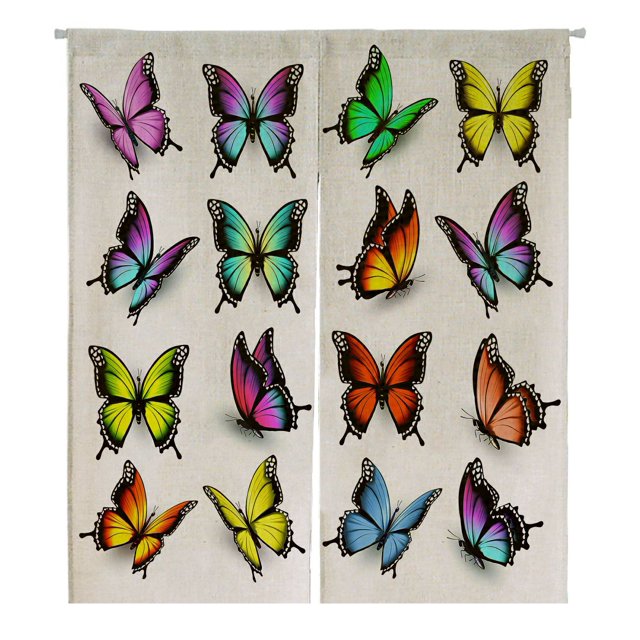 ABPHQTO Coloridas mariposas japonesas Noren cortina puerta ventana tratamiento cortinas 85x150 cm