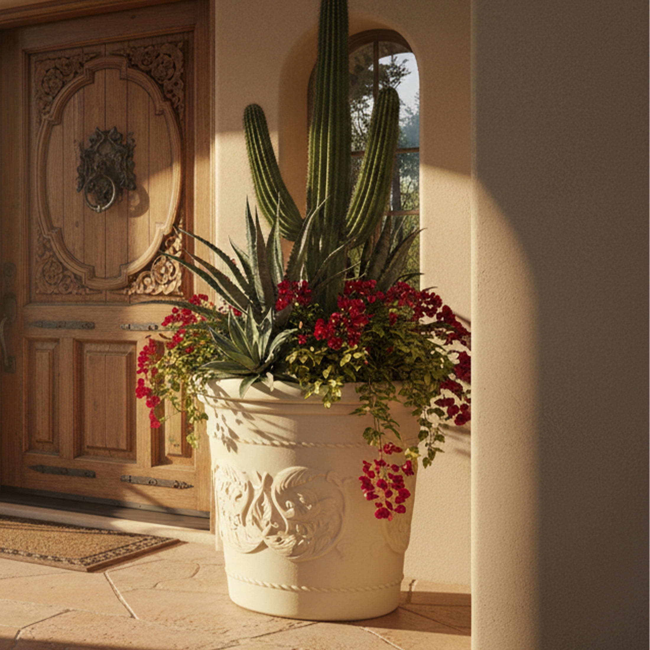 Sunnydaze Arabella 19.5" x 19.5" x 17.5" Round Antique White Polyresin Outdoor Planter Pot