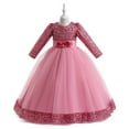 thumbnail image 2 of YOUYEDIAN Princess Lace Long Sleeve Lilac Irregular Girls Pageant Dresses Kids Prom Puffy Tulle Ball Gown Girl Dress For Party Watermelon Red 8-9 Years, 2 of 6