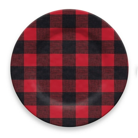 - Life Happens Melamine Vintage Lodge Buffalo Check Dinner Plate, Set of 4