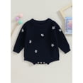 thumbnail image 2 of Bagilaanoe Newborn Baby Girl Knitted Romper Sweater Long Sleeve Bodysuits Flower Embroidery Pullover 3M 6M 9M 12M 24M Infant Warm Jumpers Tops Fall Loose Knitwear, 2 of 8