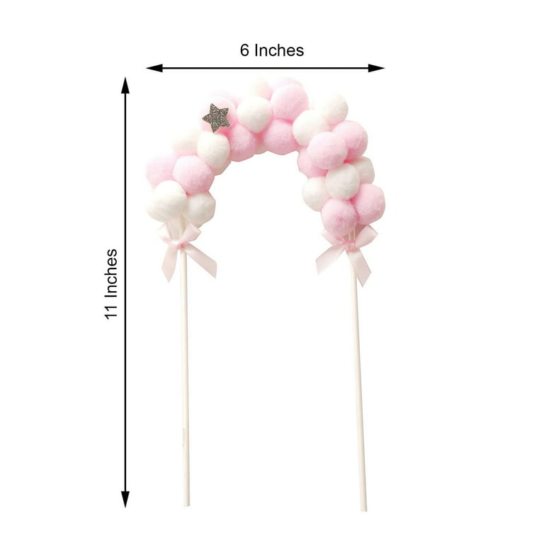BalsaCircle 6 x 11 White Pink Cotton Balls Arch Cake Topper Wedding Party  Accessories Decorations