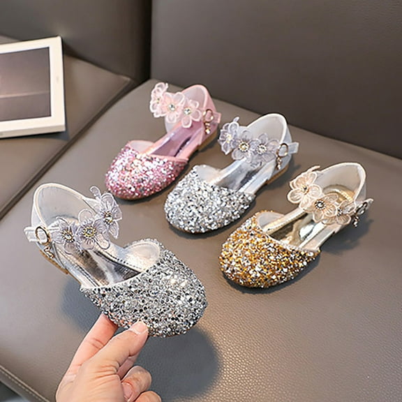 Girls' Sandals Closed Toe Heels Wedding Party Princess Shoes Crystal for Toddler Little Big Kid