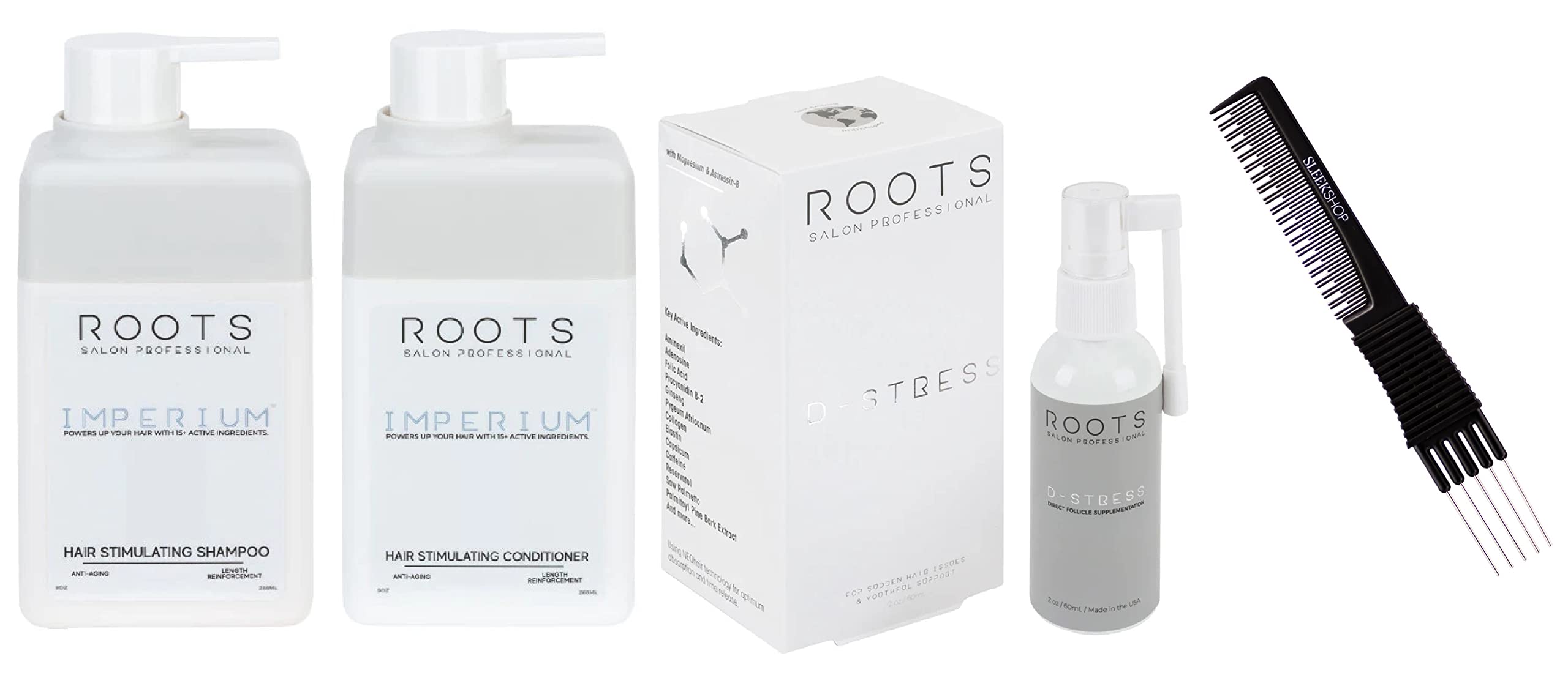 ROOTS Professional IMPERIUM Hair Stimulating SHAMPOO, CONDITIONER, & DSTRESS Trio Set Kit (w
