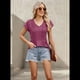 thumbnail image 4 of Blusas de Mujer de Corta de Verano, Informales, con Cuello en V, Blusas Lisas, Túnicas Plisadas Vino Tinto XXL, 4 of 9