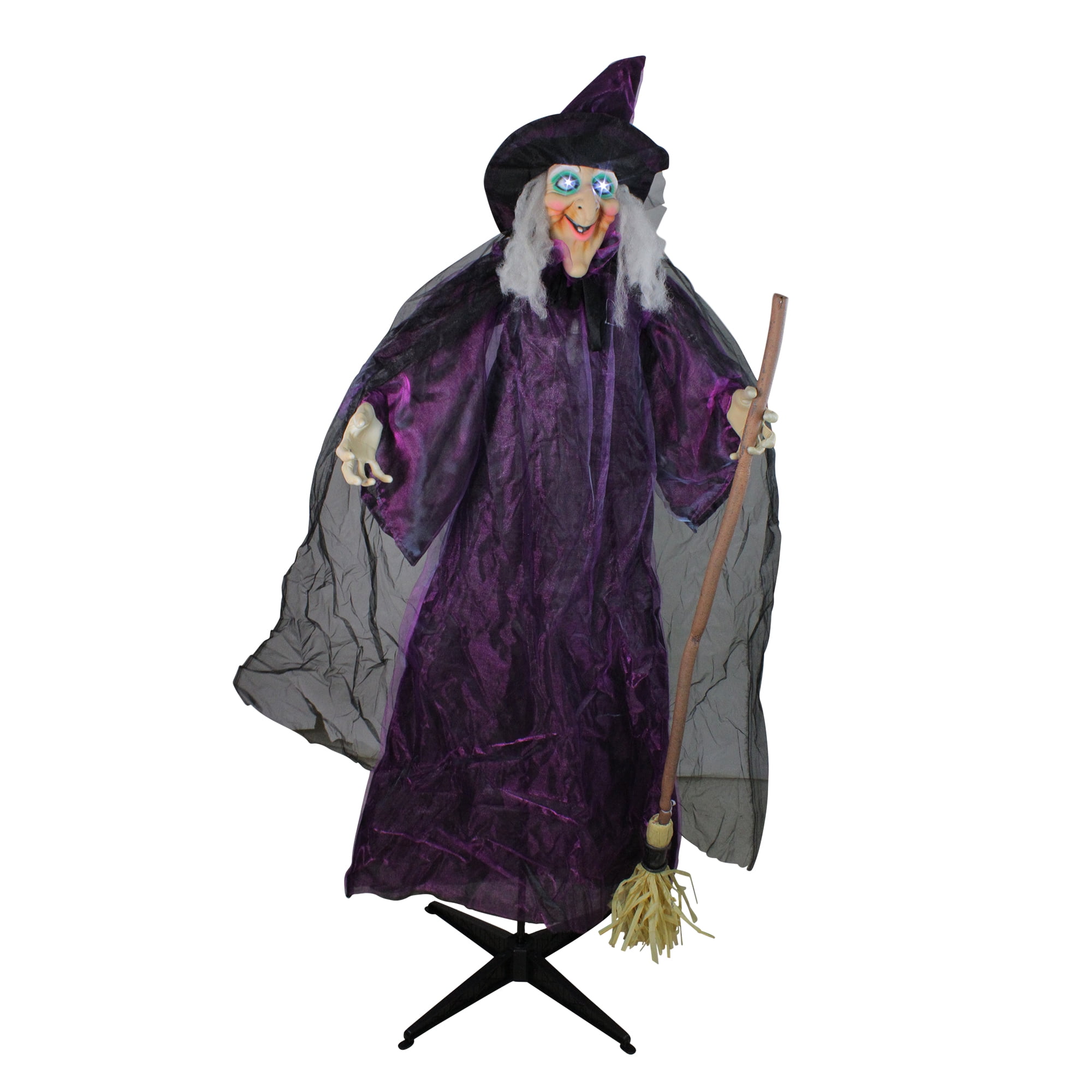66" Touch Activated Lighted Standing Witch & Broomstick Animated