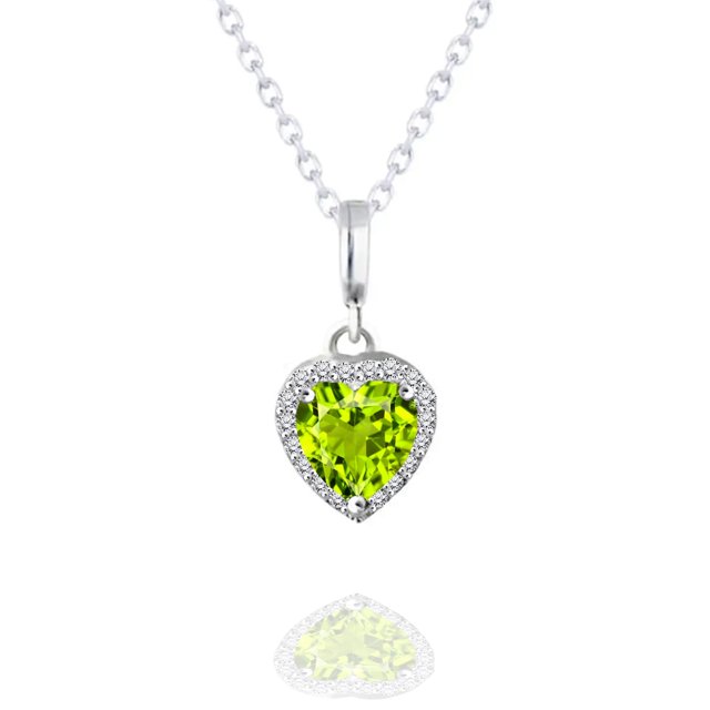 Collar con Colgante de Peridoto de 1,5 Quilates JeenMata Corazón Bañado en Oro Blanco de 18 K sobre Plata