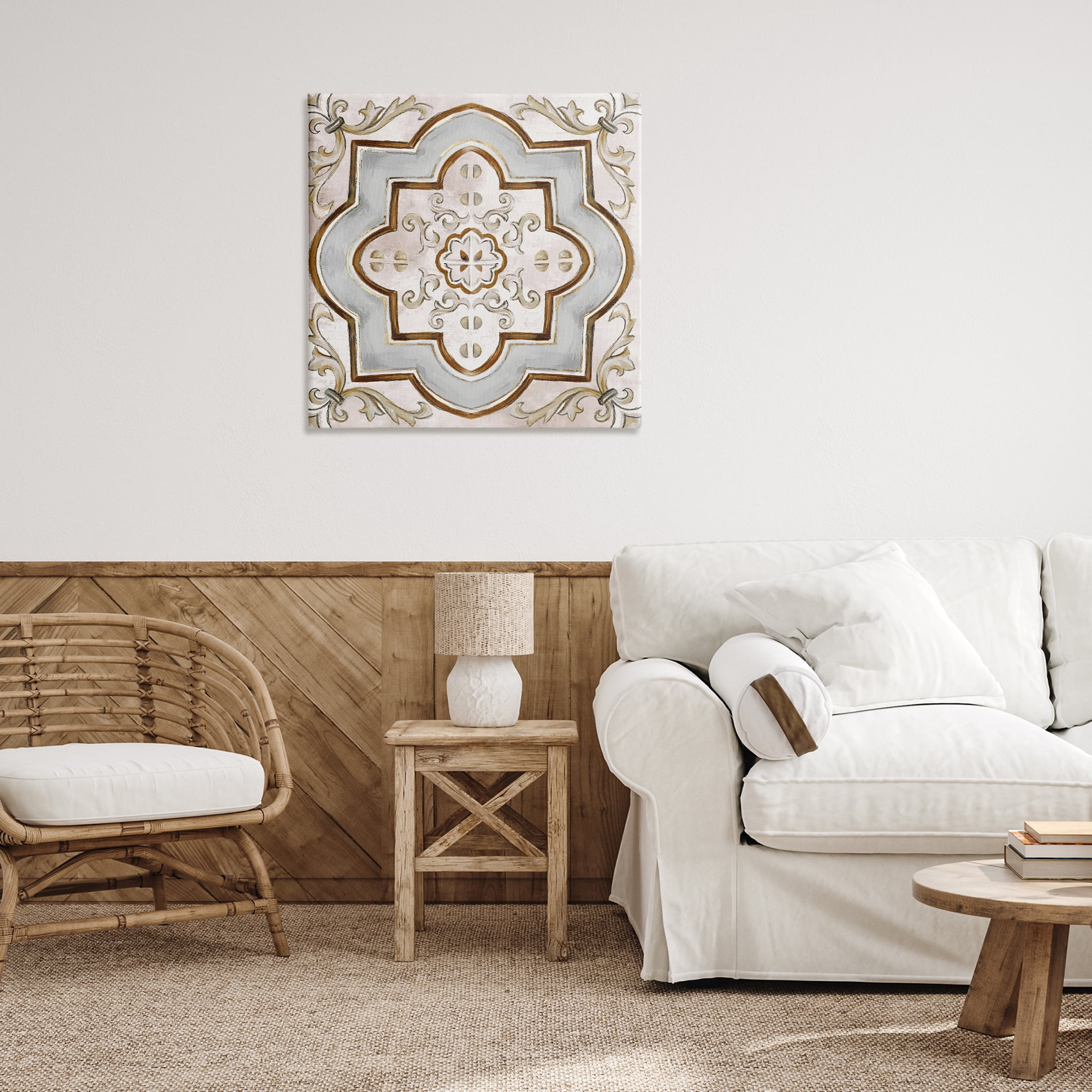 Stupell Industries Traditional Symmetrical Tile Abstract Painting Wrapped Canvas Art Print Wall Art, 30 x 30