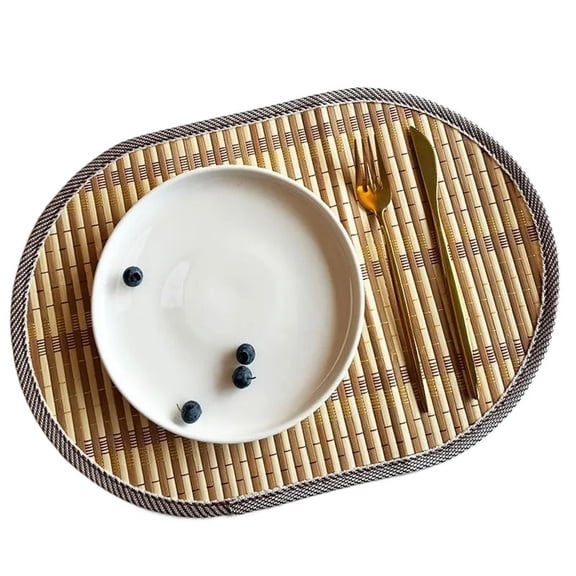 placemat Woven Oval Placemat Bamboo Table Mat With Edge Binding, Heat-Resistant Dining Pad Home Restaurant Western Cuisine