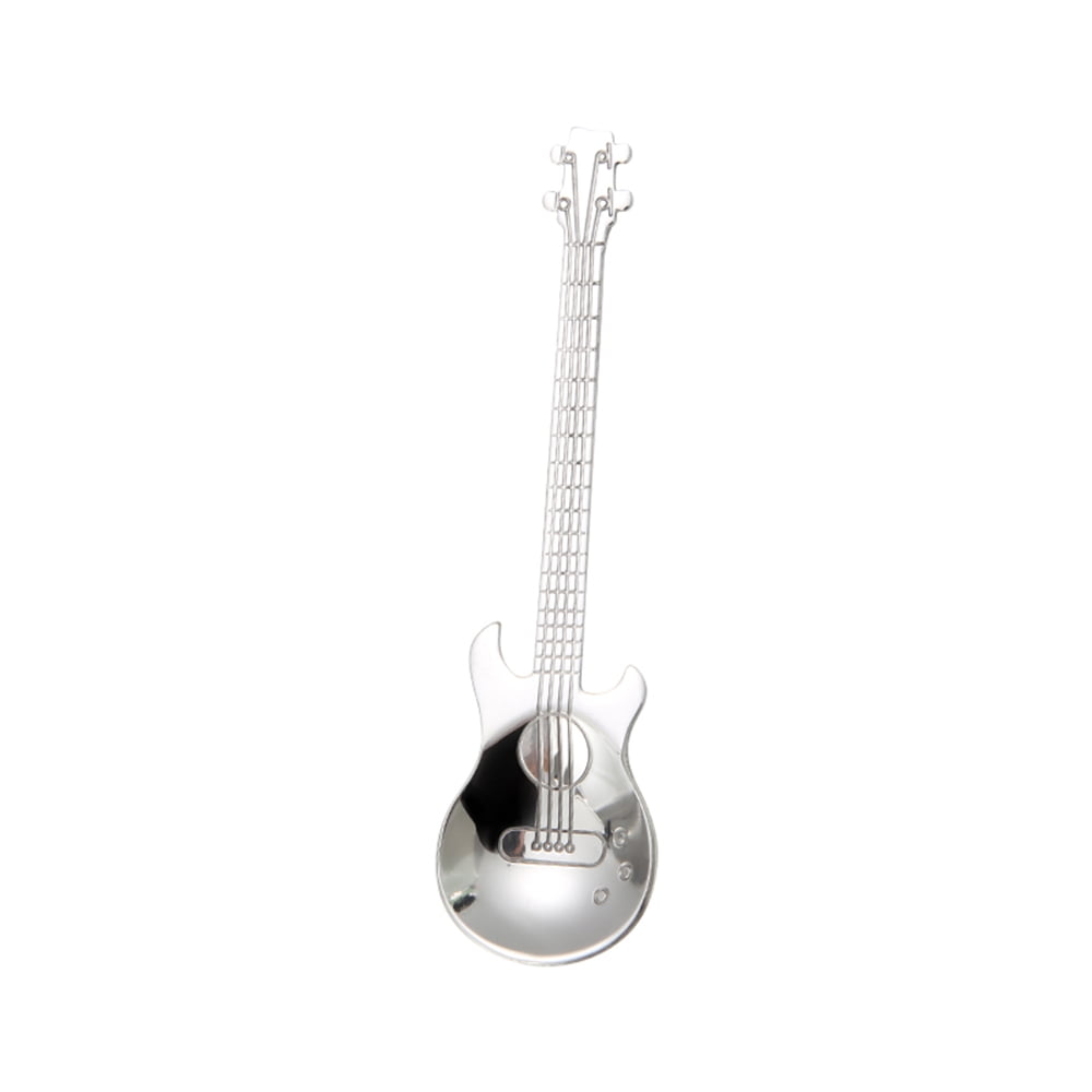 BYFRI Guitar Shaped Stainless Steel Coffee Teaspoons Guitar Spoon Musical Dessert Spoon Cute Kitchen Utensil
