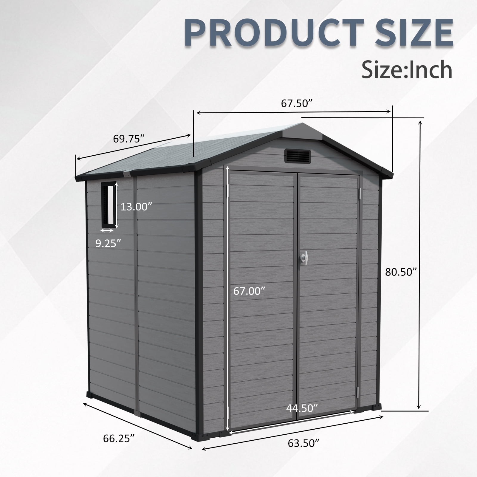 6x6 FT Outdoor Storage Shed with Floor & 2 Windows, Heavy Duty Lockable Resin Garden Tool House with Full-Length Ridge Skylight, Weatherproof Plastic Backyard Shed for Bike & Mower, Dark Gray
