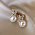 thumbnail image 2 of Pendientes de mariposa con diamantes de imitación para mujer, pendientes de lazo, pendientes de cristal dorado, pendientes de tuerca de plata de ley con circonita cúbica, 2 of 5