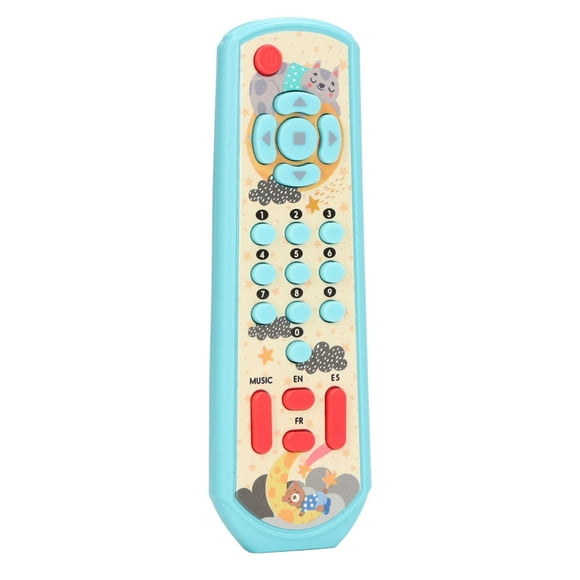 Baby TV Remote Control, Educational Trilingual Switch Battery Powered TV Remote Control Toy Light Function ABS HiFi Sound  For Play Blue,Red