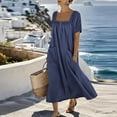 thumbnail image 5 of Ruimatai Women's Square Neck Gathered Short Sleeve Half-Button Loose Fit Casual Maxi Dresses with Pockets for Women Beach & Vacation Wear, 5 of 8