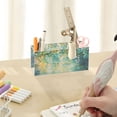 thumbnail image 7 of WOBOGO Green Flower Leaves Acrylic Pen Holder 4 Compartments Clear Pencil Organizer Makeup Brush Storage Case, 7 of 7