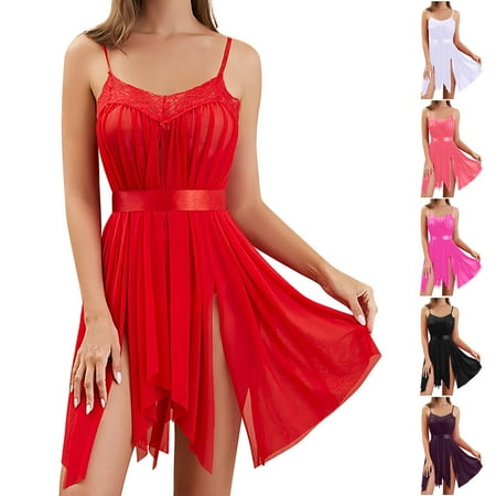 Lingerie for Women  Satin Babydoll Nightgown Lace Sleepwear Slip Chemise Teddy Nightwear Women s Lace Satin Sexy Lingerie Dress Nightdress