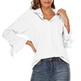 thumbnail image 5 of Women's Basic Button Down Shirts Collared Long Sleeve Plus Size Simple Stretch Formal Solid Casual Work Blouse Tee, 5 of 8