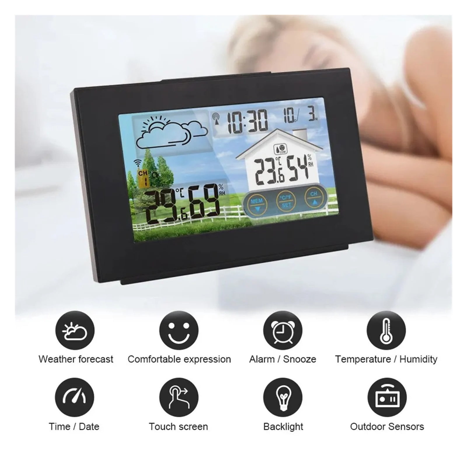 Wireless Weather Station Forecaster IndoorOutdoor Thermometer with Sensor Color Touch Screen ,Real-Time