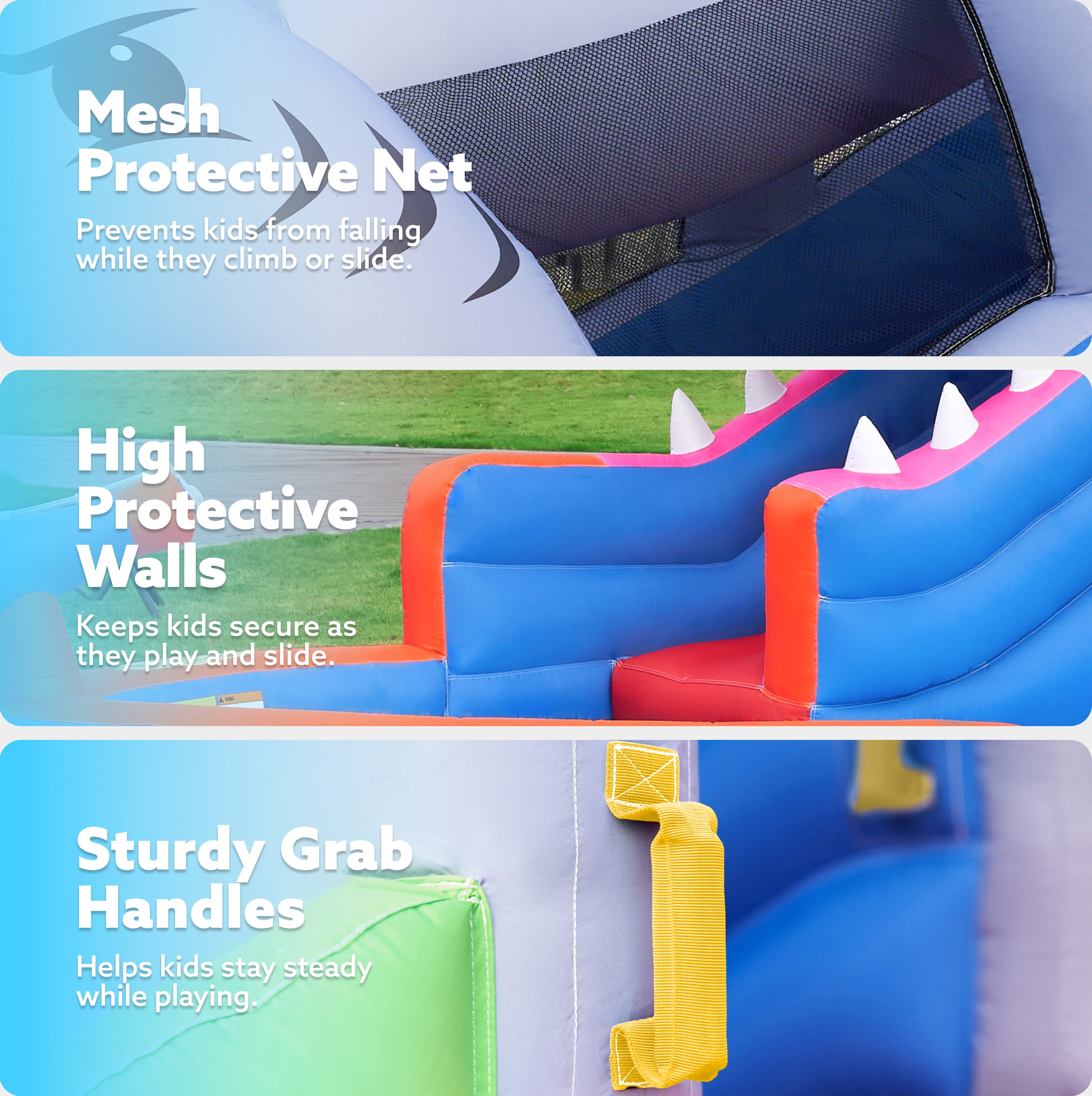 Joyfy Inflatable Water Slide Shark Bouncy House, Kids Bounce House with Splash Pool, Slide, Basketball Hoop, Climbing Wall, Water Cannon, Jumping Castle for Kids 3-12, Indoor & Outdoor