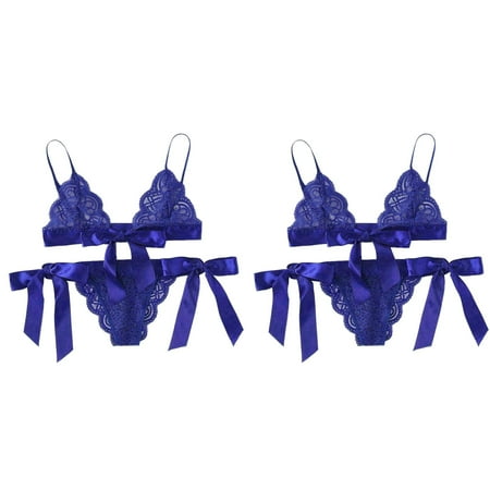 2 Pack Women Bra Underpant Scalloped Trim Tie Side Lace Set Lingerie Bow Fishnet Tights for Women Lingerie plus Romper Lingerie Lingerie for Women plus plus Lingerie for Women plus Size
