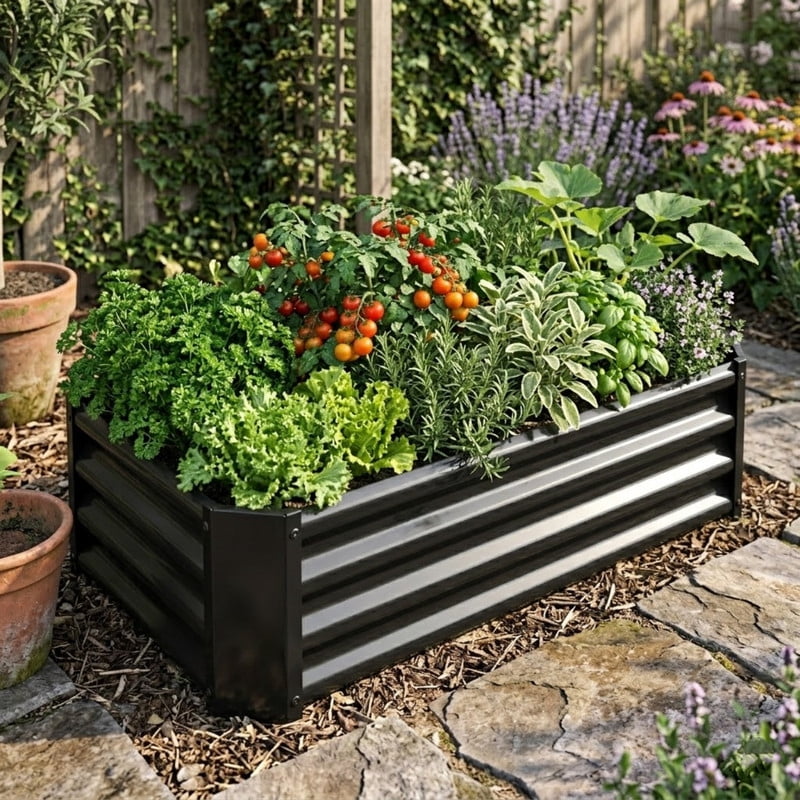 Metal Raised Garden Bed, Rectangle Raised Planter 4×2×1ft, Planter Box for Flowers Plants, Vegetables, 2 PCS