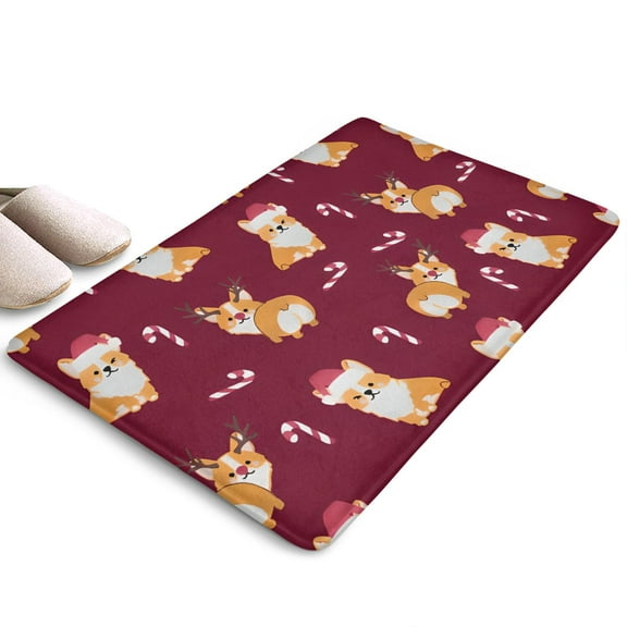 Christmas Corgi Flannel Non Slip Door Rugs,Washable Door Mats Indoor,Decorative Door Mats,Dirt-Resistant and Absorbent Doormat for Entrance,Bedroom,Kitchen,Bathroom,23.5x16in(60x40cm)
