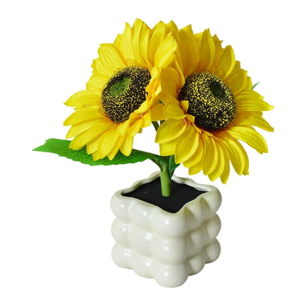 Lámpara de mesa de lámpara LED de girasol con jarrón de cerámica con luz de flores artificial decorativa moderna para regalos de cumpleaños