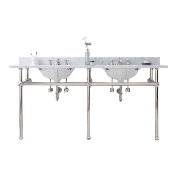Water Creation Embassy 72" Double Brass Wash Stand - Polished Nickel/White