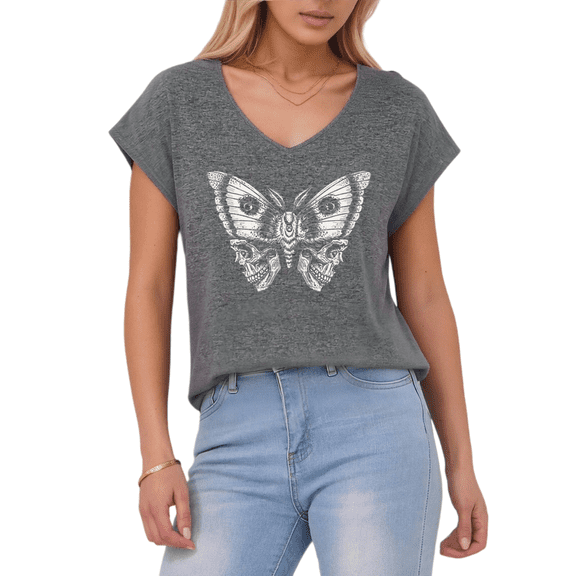 Giffimy Women's Skull Moth V-Neck Sleeveless T-Shirt S-5XL Soft Casual Tank Top