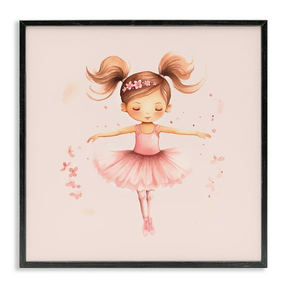Stupell Industries Ballerina Dancer Girl People Painting Black Framed Art Print Wall Art, 12 x 12