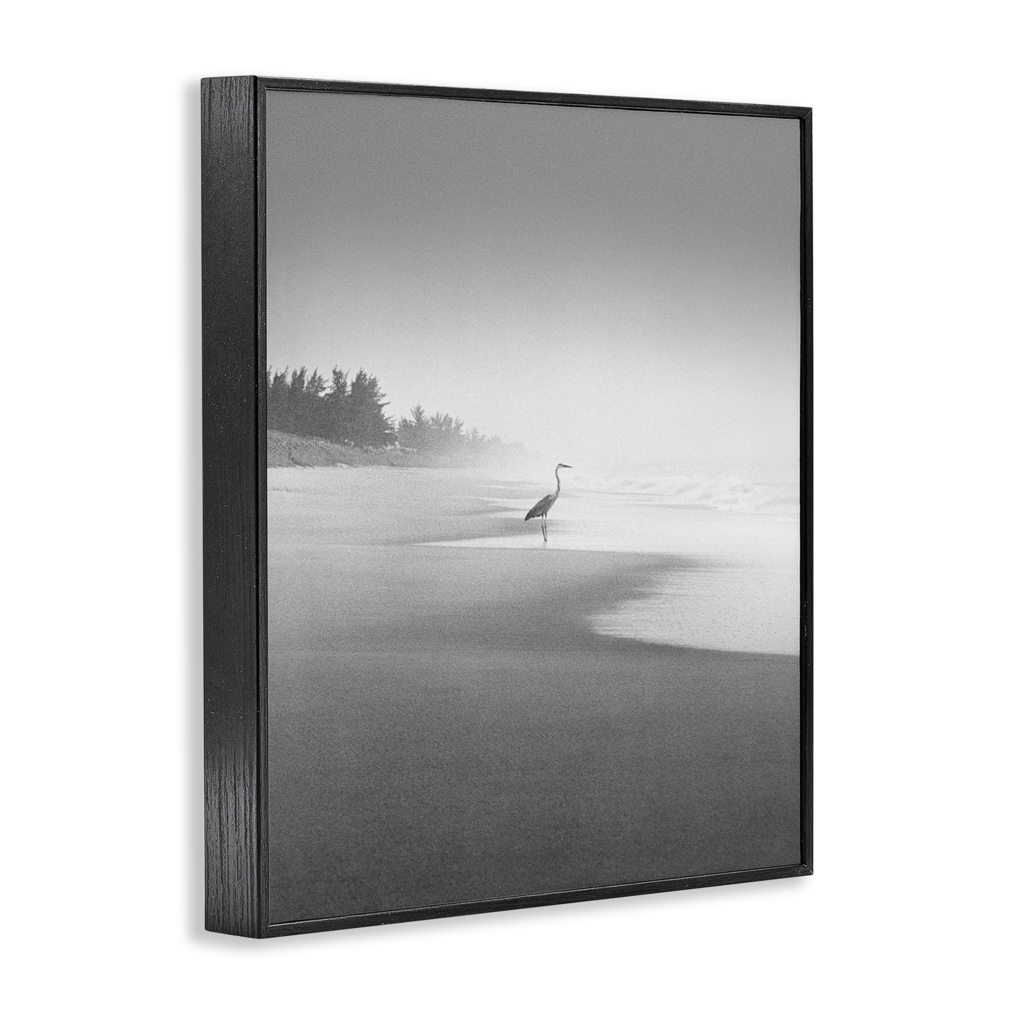 Stupell Industries Heron on Beach Coast Coastal Photography Black Framed Art Print Wall Art, 16 x 20