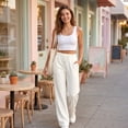 thumbnail image 6 of choiix Women's Fleece Lined Sweatpants with Pockets Drawstring Wide Leg Joggers Loose Casual Lounge Trousers White S, 6 of 7