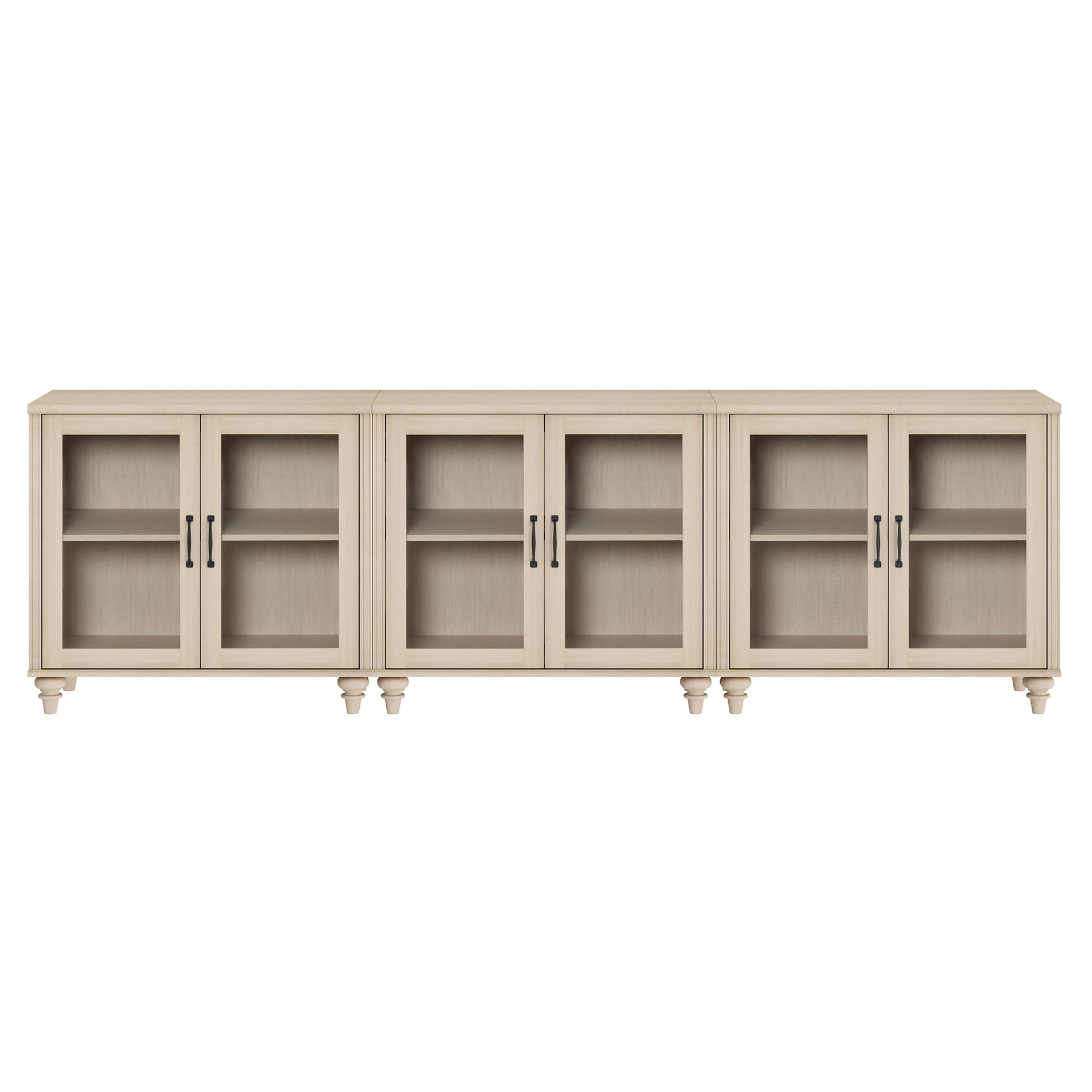 Light Beige Farmhouse TV Stand for 85 inch TV with 6 Glass Doors
