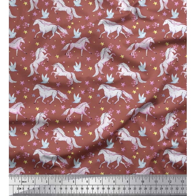 Soimoi Modal Satin Fabric Dot,Star & Unicorn Animal Print Fabric by Yard 42 Inch Wide