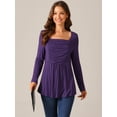thumbnail image 3 of DARING DIVA Women's Long Sleeve Pleated Blouse Square Neck Babydoll Tops S Purple, 3 of 5