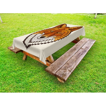 

Fox Outdoor Tablecloth Wild Fox Portrait in Mosaic Inspired Style Furry Animal Smart Eyes Mascot Icon Decorative Washable Fabric Picnic Table Cloth 58 X 84 Inches Orange White Black by Ambesonne