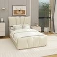 thumbnail image 2 of Twin Size Upholstered Platform Bed Velvet Upholstered Bed, Beige, 2 of 14