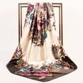 thumbnail image 2 of ManxiVoo Womens Lightweight Satin Square Scarf Floral Design Fashion Accessory for Spring Summer Season Coffee, 2 of 5