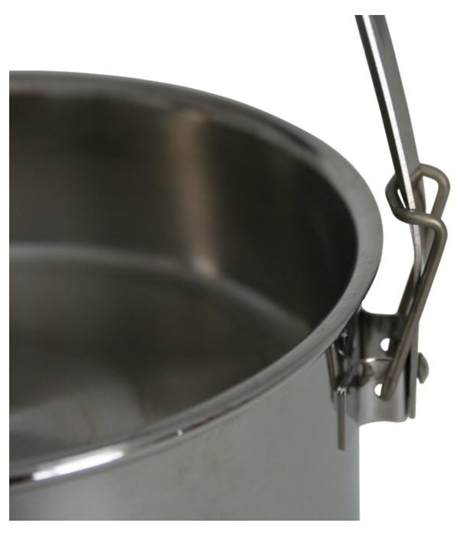 Locking Bail Handle Camping Pot, Billy Can Bushcraft Kit - Zebra Loop Handle Pot SS Handle Clips (Installed)