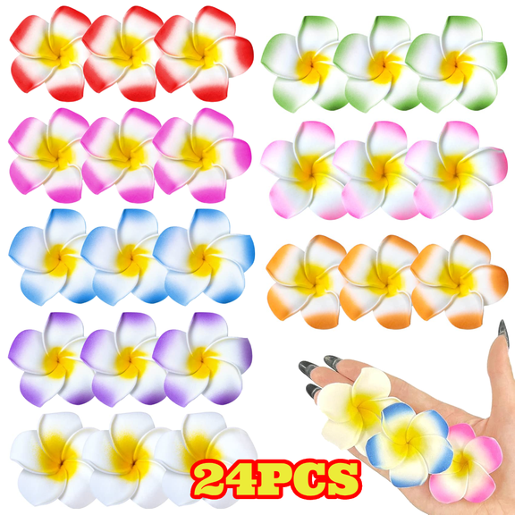 24pcs Hawaiian Flower Hair Clips, Plumeria Foam Flower Clips, Hair Accessories for Bridal Wedding Luau Beach Tropical Party Decorations