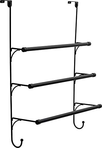 Franklin Brass 193153-MB Bath Storage and Organization Triple Towel Rack with Hooks, Matte Black